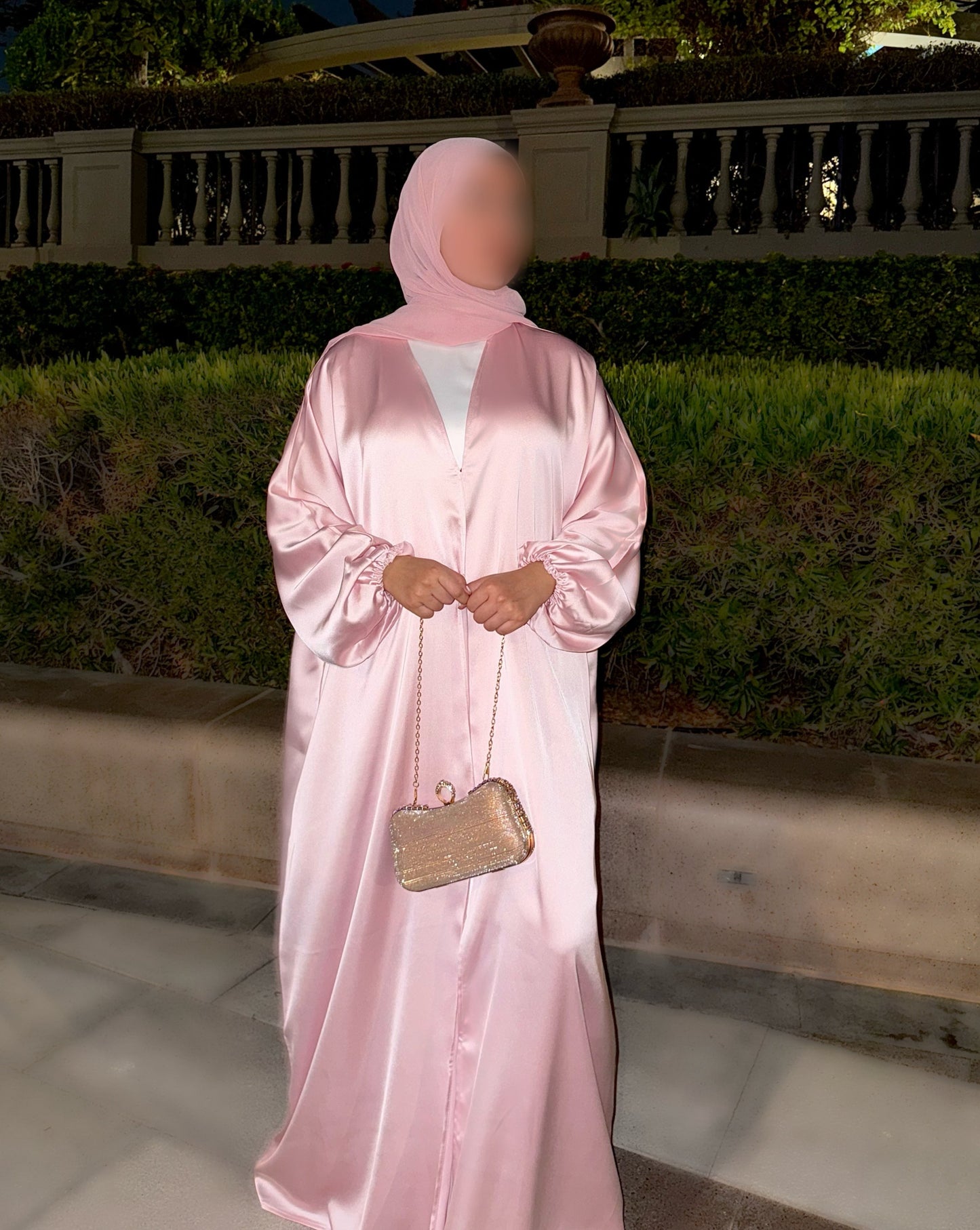 Shine Satin Abaya - Pink