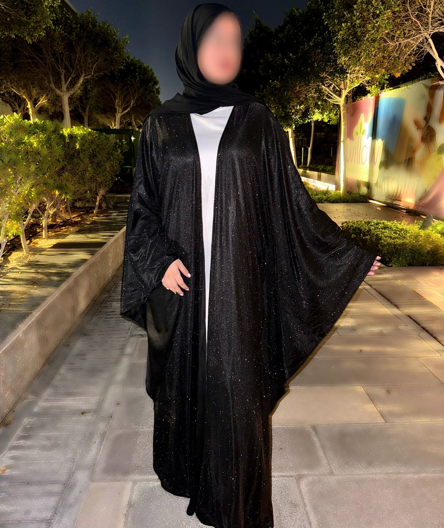 Sparkle Glitter Abaya - Black